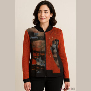 Fresh FX Orange and Black Artistic Graphic Sweater Jacket
